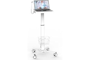 Mount Plus MB-C05 Medical Laptop Workstation Trolley Cart with Wheels, Oral Scanner Holder, Basket Storage | Height Adjustable Rolling Lab Cart with Large Tabletop for Dental Office, Hospital, Clinic