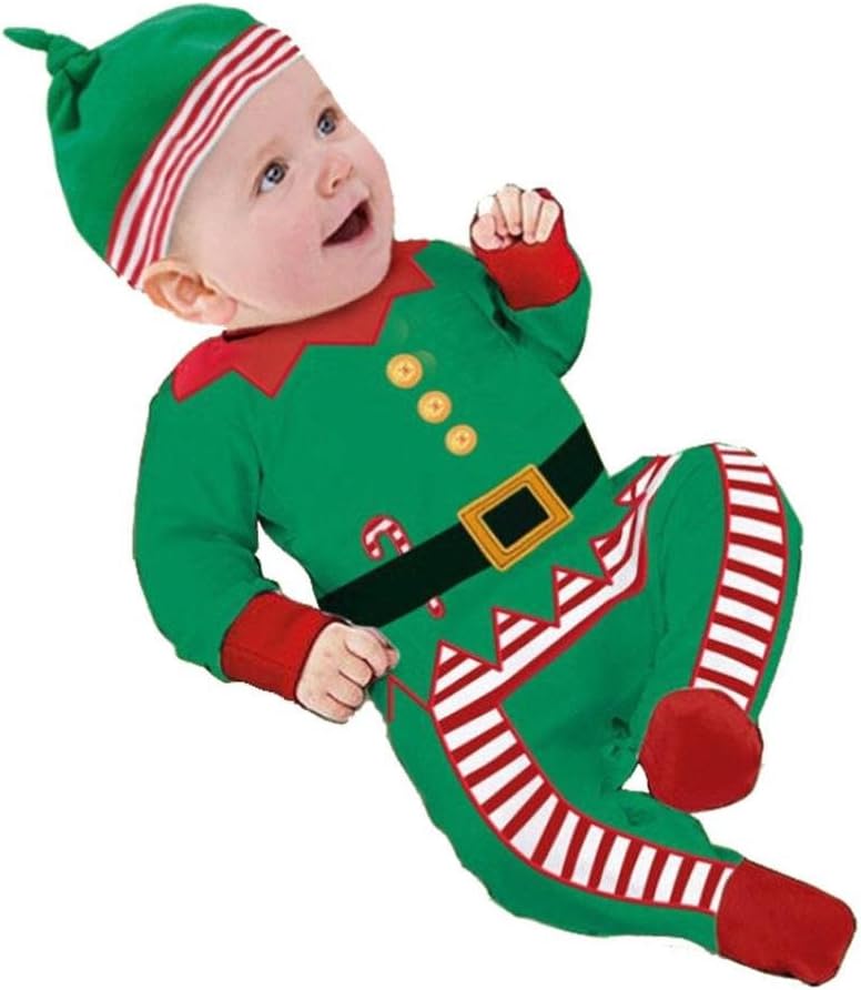 Koly Newborn Baby Clothing Sets Boy Girl Kids Romper Hat Cap Set Christmas Santa Claus Gift Size for 0-24 Months