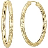 14K Yellow Gold Textured Elegant Hoop Earrings