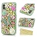 iPhone X Case, Mavis's Diary Full Edge Protective Plastic Case, 3D Handmade Crystal Clear Bling Green Diamonds Shiny Colorful Rhinestone Floral Butterfly Pearl Hard PC Cover for iPhone X Edition