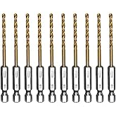 amoolo 1/8 Hex Shank Drill Bits, 10Pcs | Titanium HSS Twist Hex Shank Drill Bit Set for Metal, Steel, Wood, Plastic, Quick Change Design