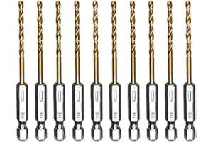 amoolo 1/8 Hex Shank Drill Bits, 10Pcs Titanium HSS Twist Impact Drill Bit Set for Metal, Steel, Wood, Plastic, Quick Change Design