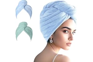 AGKXHDEC 2 Packs Single Layer Microfiber Hair Turbans - Drying Wrap for Women (Blue,Light Green)