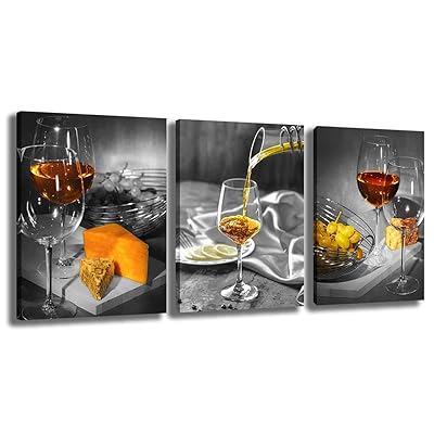 Buy Juhuso Red Wine Decoration Kitchen Canvas Wall Art Grapes And Food Print Black And White Pictures Pictures Used For Living Room Painting Home Modern Decoration Products 12x16 Inchx3 Online In Turkey B0932b3w5p