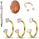 HUASAI Horseshoe Nose Ring for Women 20G Titanium Steel Double Gem Nose Rings Rhinestone Cartilage Helix Earring Pink Labret Lip Piercing Jewelry