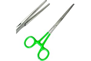 ARTLAB German Vinyl Grip Locking Straight & Curved Hemostat -Hemostat Forceps- Stainless Steel Locking Tweezer Clamps - Ideal Hemostats for Nurses, Fishing Forceps, Crafts and Hobby (Green STR 6.25")
