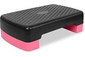 HOOKUNG Height-Adjustable 4"-6" Step Aerobics Platform Fitness Equipment Stepper Trainer Exercise Step Platform with 2 Riser