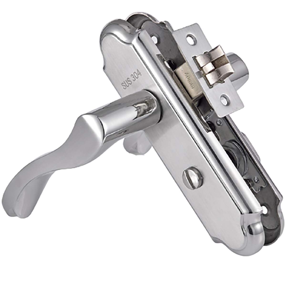 Stainless Steel Door Handle Set Scroll Privacy Door Handle Interior Door Lever Handles for Toilet and Bathroom Lever Latch Door Lock