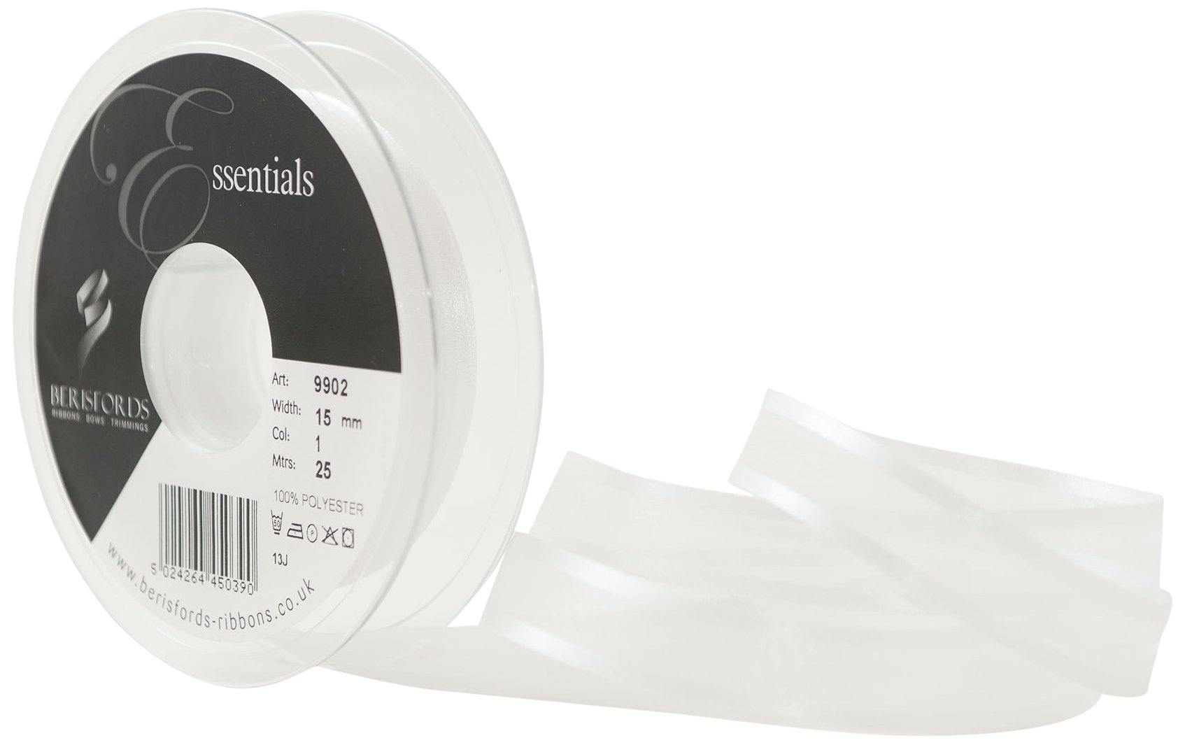 Berisfords 15 mm Sheer Elegance Ribbon, White