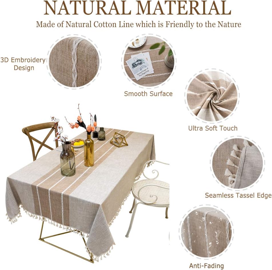 TEWENE Tablecloth, Rectangle Table Cloth Cotton Linen Wrinkle Free Anti-Fading Tablecloths Washable Dust-Proof Table Cover for Dinning Party(Rectangle/Oblong, 55''x70'',4-6 Seats, Light Coffee): Furniture & Decor