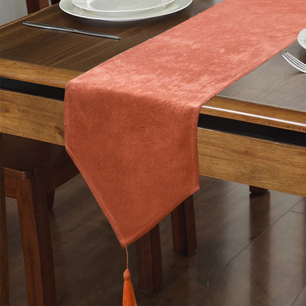 WAITER TREE Table Runner for Dining Table with Tassels 35x180 cm, Faux Linen Waterproof Sparkling Table Runners for Party Home Docorations Birthday Wedding Bridal Baby Shower - Coral