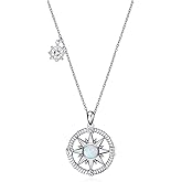 POPLYKE Sterling Silver Compass Pendant Necklace with Created Opal Inspirational Necklace for Women Men