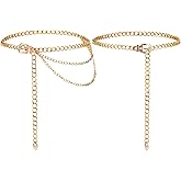 DOPENSPI 2PCS Waist Chain Belt, Gold Chain Belt Fashion Multilayer Metal Chains Belts Golden Metal Waist Chains Chunky Gold Belts for Women Girls Jeans Dress Sweater Coat