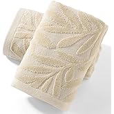 sense gnosis Beige Hand Towel Set of 2 Super Soft 100% Cotton Jacquard Weave Full Embossed Velvet Salix Leaves Pattern Highly Absorbent Decorative Hand Towels for Bathroom Spa 13x 29 Inch