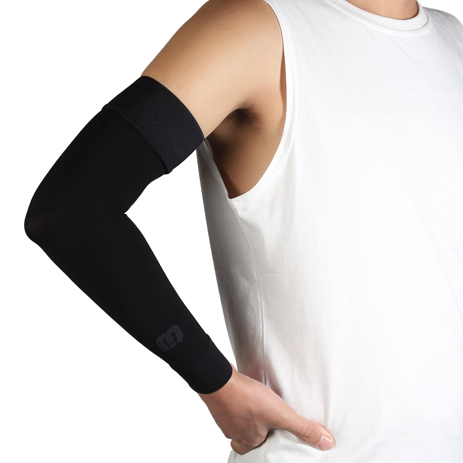 Photo 1 of MGANG Lymphedema Compression Arm Sleeve for Women Men, Opaque, 20-30 mmHg Compression Full Arm Support Without Silicone, Relieve Swelling, Edema, Post Surgery Recovery, Single Black M