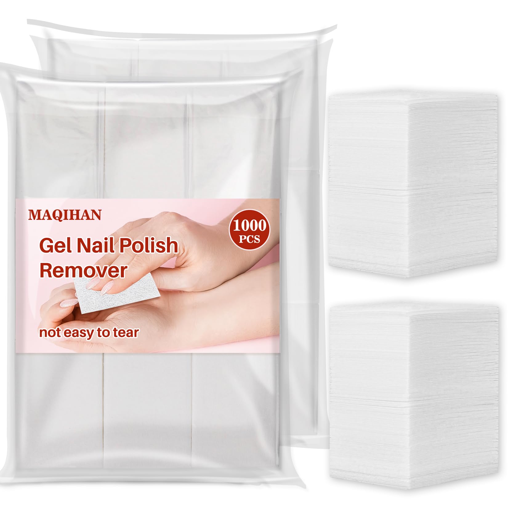 Photo 1 of 1000 Gel Nail Polish Remover Pads - MAQIHAN Nail Cotton Acetone Fingernail Polish Remover Wipes Prep Pad Essentials For Nail Techs Professional Supplies Acrylic Gel Removal