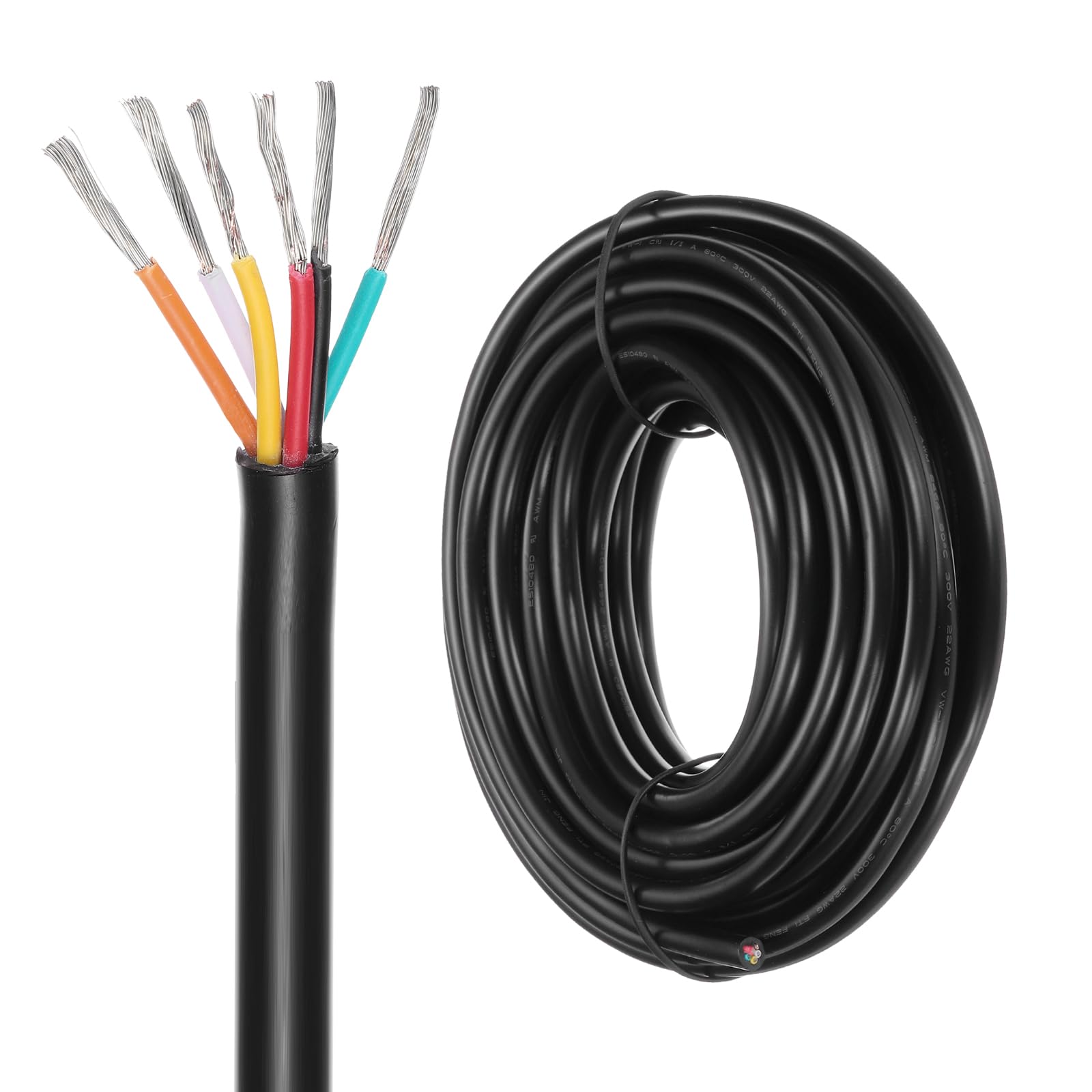 DMiotech 22 Gauge Wire Electrical Wire 6 Conductor, 22 AWG Extension Cable Cord 30 Ft/9 m UL2464 300V Stranded Tinned Copper Wire for LED Lighting Automotive