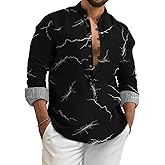 domirica Men Button-Down Shirt Oversized Long Sleeve Pullover Tops V Neck Tee Shirts Retro Graphic 2025 Summer Clothes