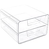 Clear Stackable Storage Drawers,Acrylic Makeup Drawer Organizer | 2-Drawer, BPA-Free, Shatterproof, 9.84x8.66x5.9", Built-In Handle, for Makeup, Kitchen, Bathroom, Medicine Cabinet