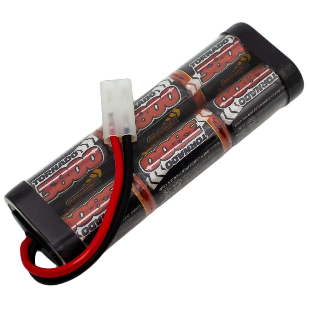 Overlander Batteries 3800mAh 7.2V NiMH RC Car Battery Pack with Tamiya Plug for Remote Control Cars, Buggies, Monster Trucks and RC models - High Capacity, Low Self-Discharge, Rechargeable Batteries
