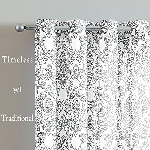 FMFUNCTEX White Grey Damask Print Curtains for Bedroom 63 inch Total