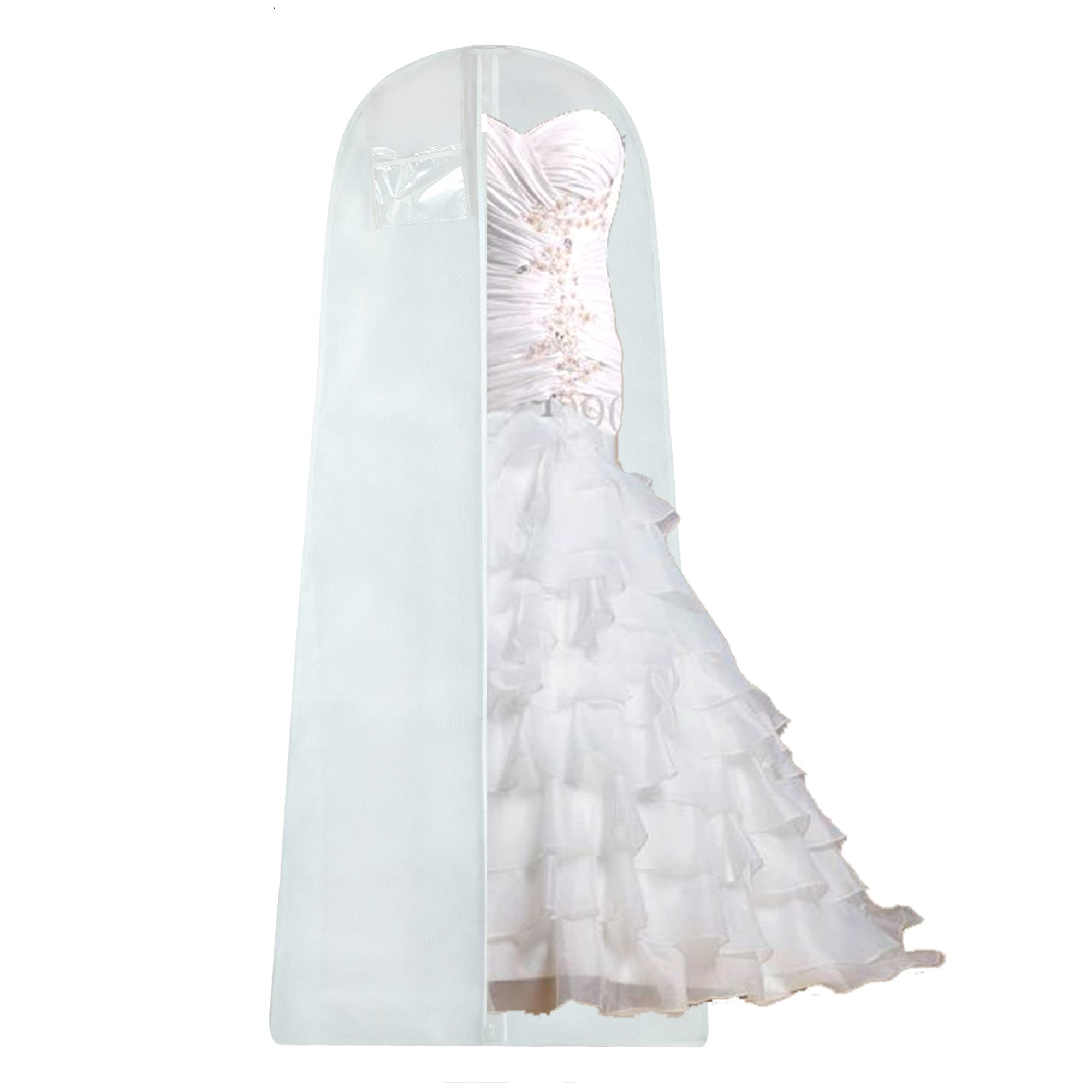 Wedcova UK Wedding Dress Bag | Hanging Garment Bags | Full Length Travel Protector for Bridal Dress | Long Clothes Storage Cover with Zipper for Women | 72 Inch | White