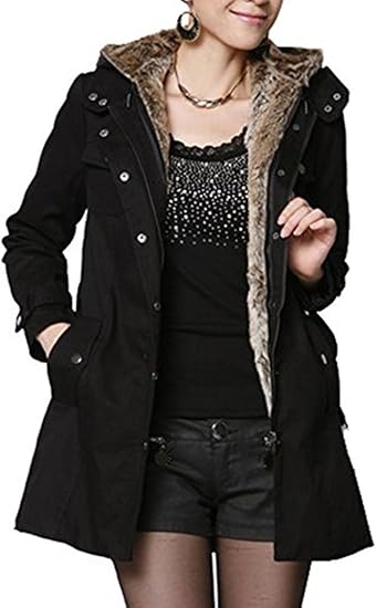 Bestfort Mantel Damen Wintermantel Warm Gefuttert Lammer Wolle Futter Abnehmbare Jacke Parka Mit Kapuze Elegant Komfort Herbst Winter Fur Outdoor Etikette L Eu S Schwarz Amazon De Bekleidung