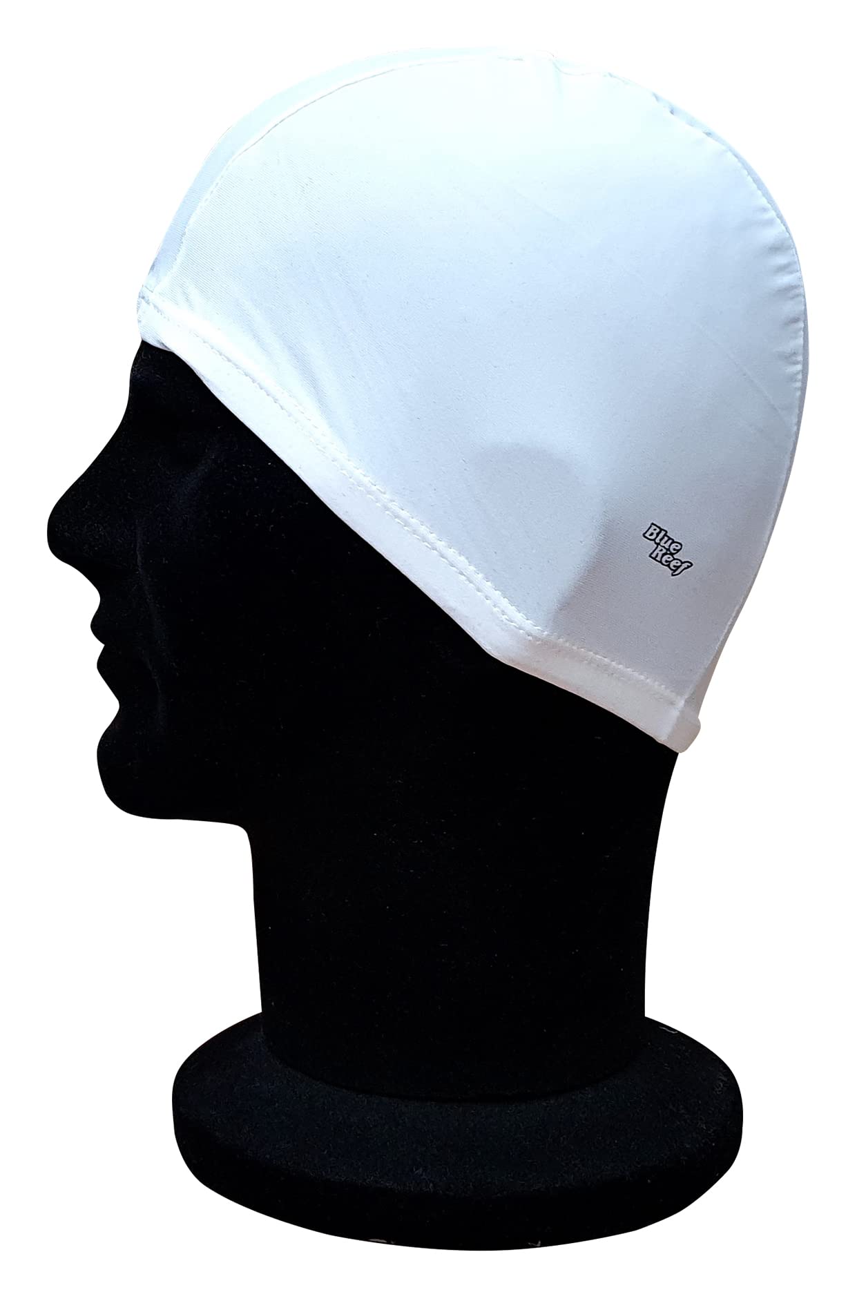 Blue Reef Elasticated Spandex Stretchy Anti Tear Easy Fit Plain Non Waterproof Deluxe Pull On Swimming Hat Swim Cap One Size Suitable For All Ages 3+ Years (White)