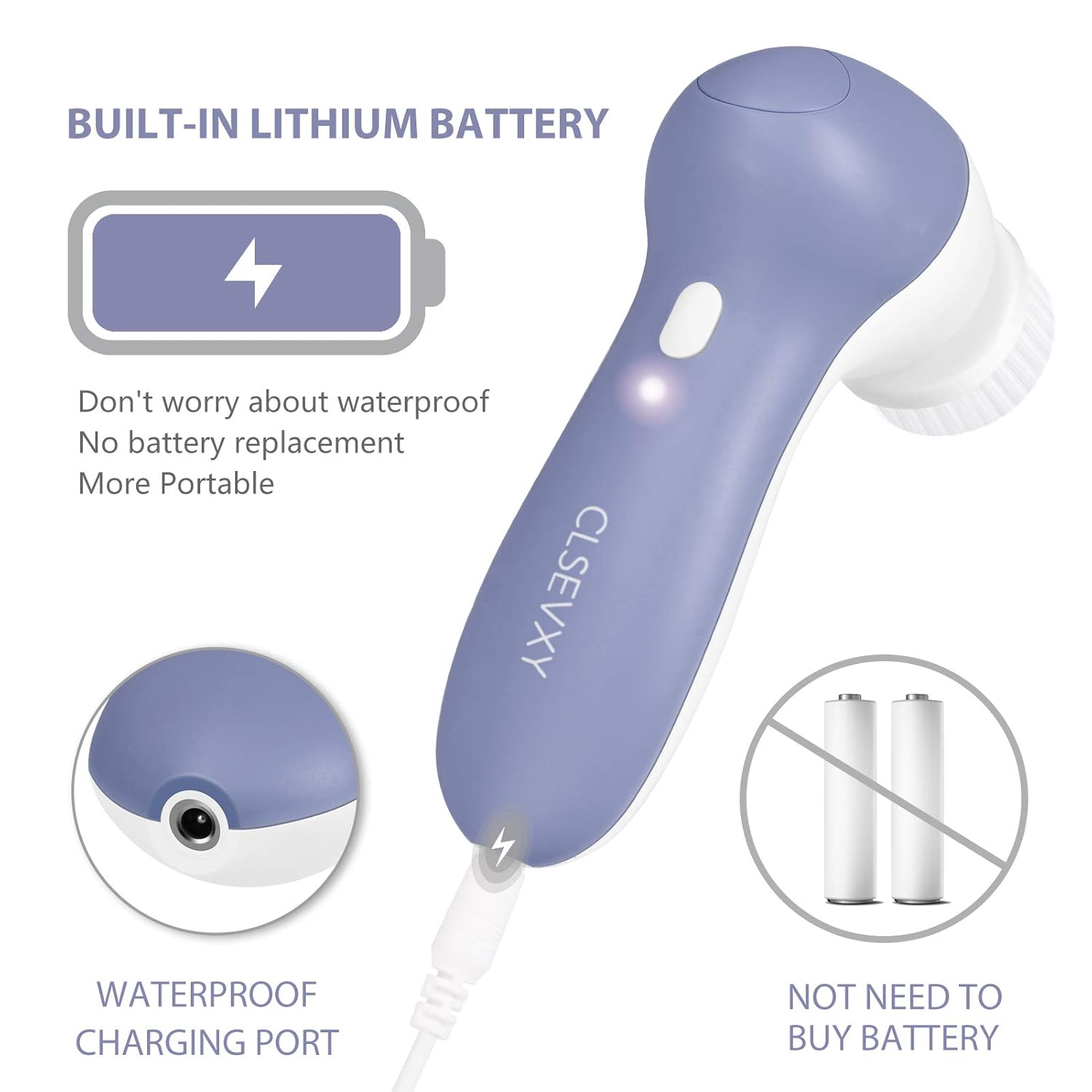 Rechargeable Facial Cleansing Spin Brush Set with 7 Interchangeable Brush Heads - Waterproof Face Spa System by CLSEVXY - Advanced Microdermabrasion for Gentle Exfoliation and Deep Scrubbing(Purple): Beauty