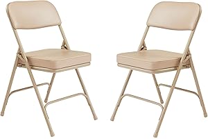 National Public Seating 3200 Series Premium Vinyl Upholstered 2" Cushion Double Hinge Indoor Outdoor Dining/Office Folding Chair, Beige, 2 Pack