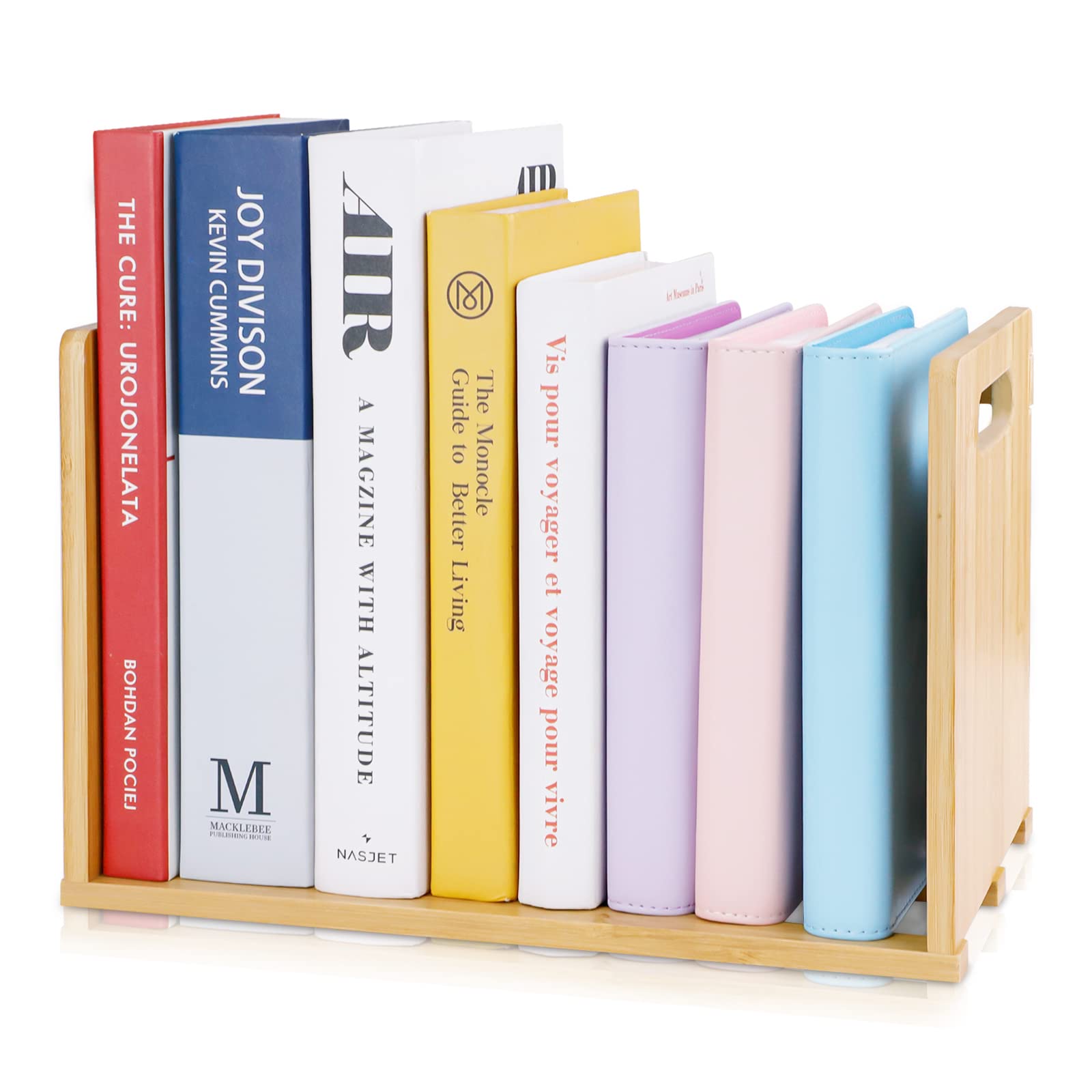 SHILIPAIJC Small Desktop Bookshelf Bookcase with Carry Handles Wooden Countertop Book Organizer Shelf - Freestanding Mini Storage Bookcase Fixed Book Carrier for Office School Home(Brown)