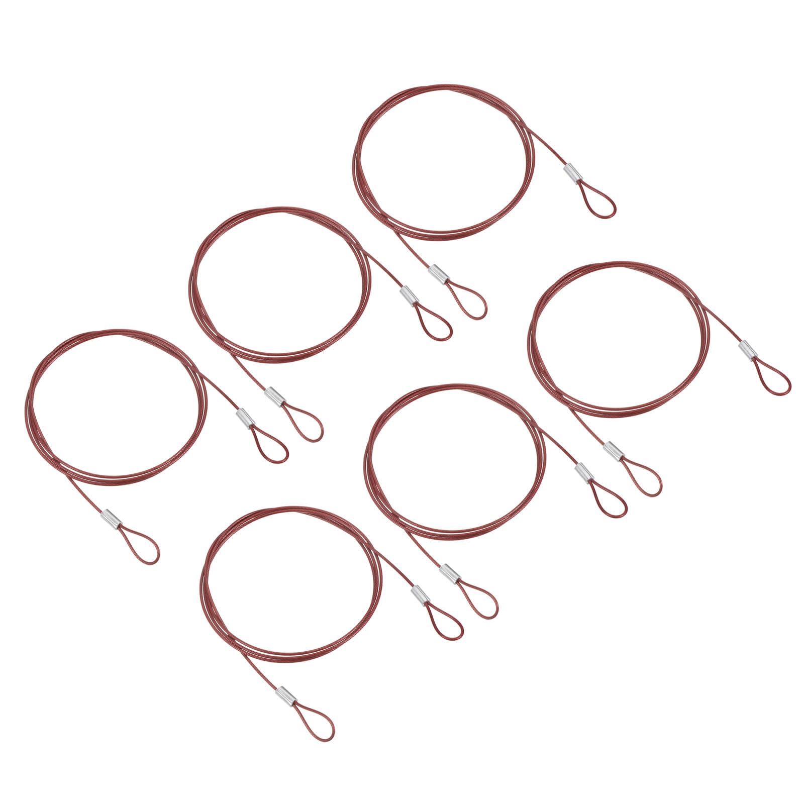 PATIKIL 3.3Ft Safety Cable Lock, 6 Pack Stainless Steel 1.5mm Dia Security Wire Rope with Double Loop for Stage Lighting Luggage Lock Red