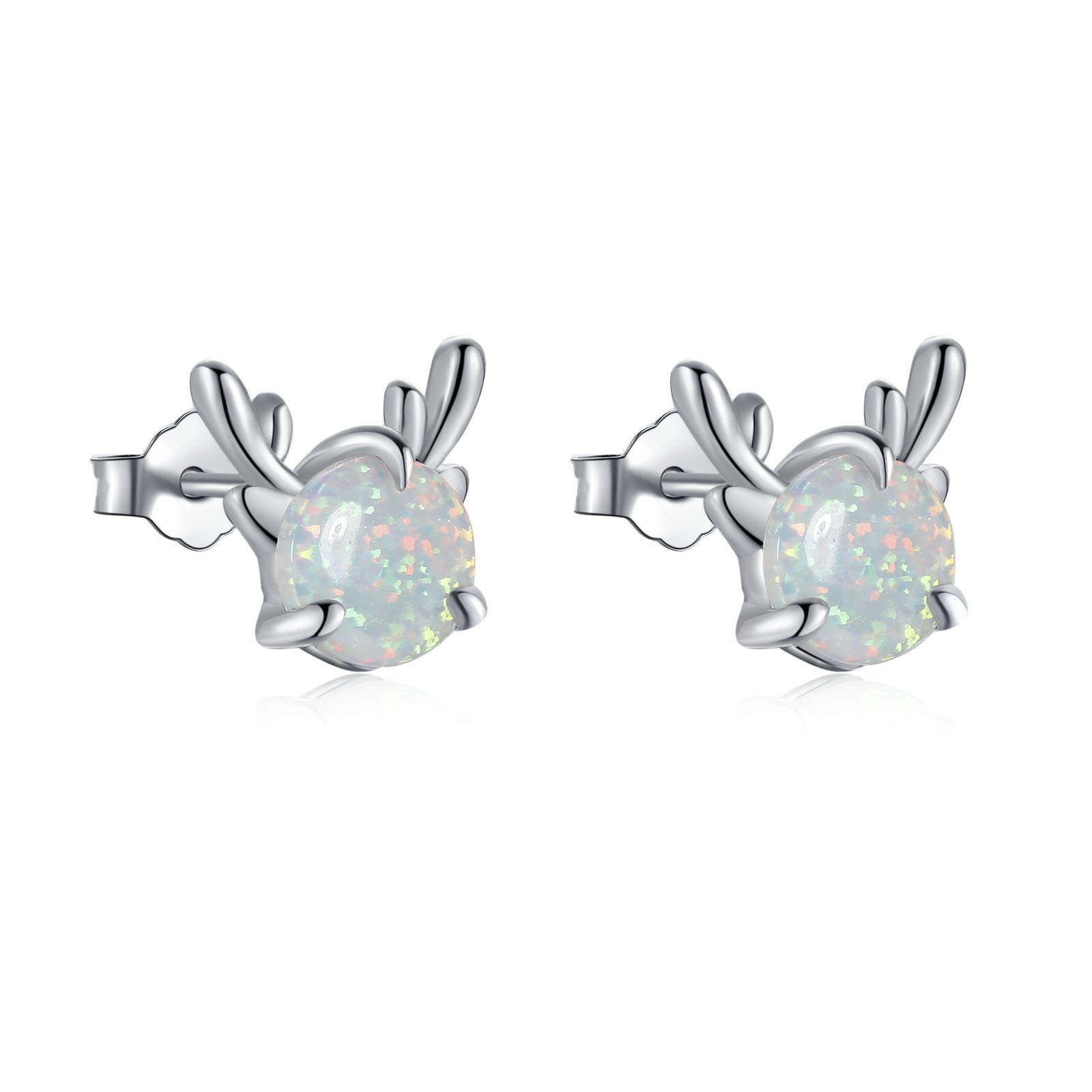 Qings Cute Reindeer Ear Studs Opal Classic Retro Christmas Exclusive Antler Earrings for Girl and Daughter