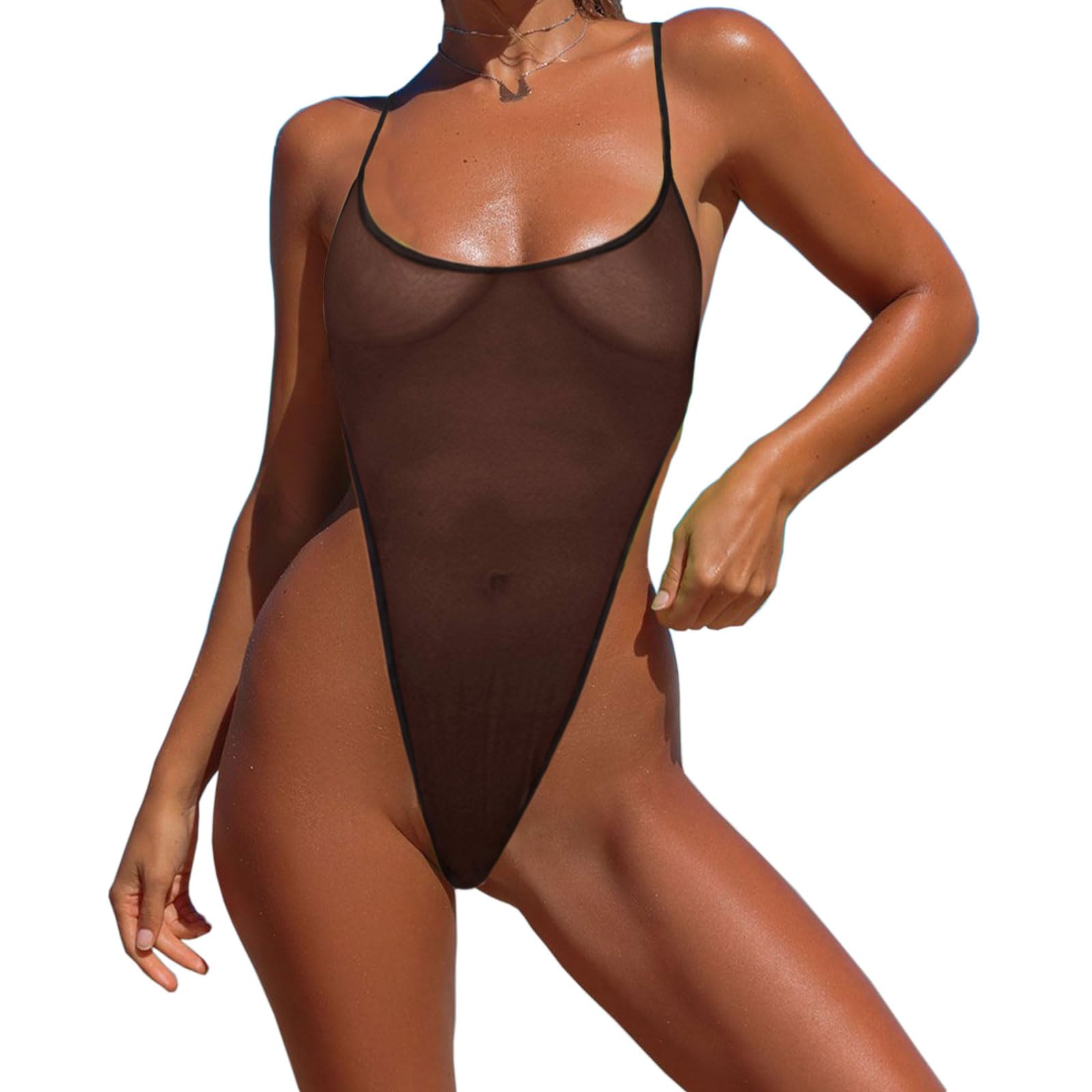 Photo 1 of EASYLONGJEE Cute One Piece Swimsuit for Women Bathing Suit Sheer See Through Swimwear Swim Suits for Women 2025 Black Size 2-8