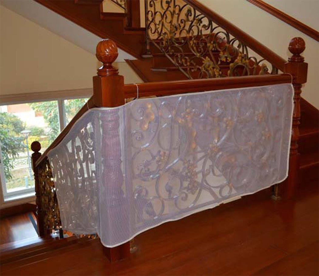 Hillento Children Safety Rail Balcony Stairs Net Banister Stair Safety Net for Kids/Pet/Toy Safety on Indoor/Outdoor Stairs, Balcony, or Patios, Stairs Protector, 9.8 x 2.5 ft, White