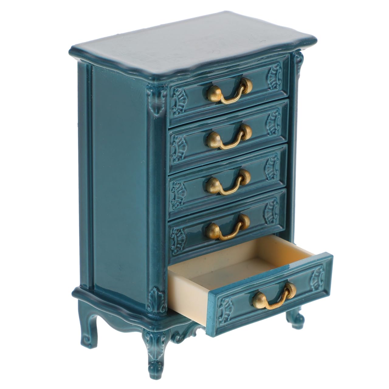Photo 1 of Toyvian Dollhouse Cabinet Miniature Drawer Cabinet 1:24 Scale Mini Wood Cabinet Wooden Storage Dresser for Dollhouse Furniture Pretend Play Props