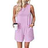 VUTRU Rompers for Women Summer Short Jumpsuits Loose Fit Casual Romper Comfy Cotton One Piece with Pockets