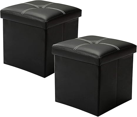 Amazon Ycoco 収納スツール 折りたたみ式 オットマン フットスツール 収納ボックス ストレージチェア レザー 合皮 ブラック 30cm X 30cm X 30cm 2個セット スツール オンライン通販