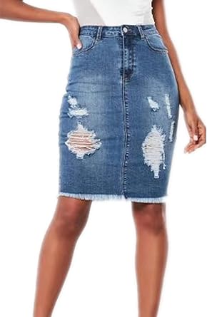 stretch midi denim skirt