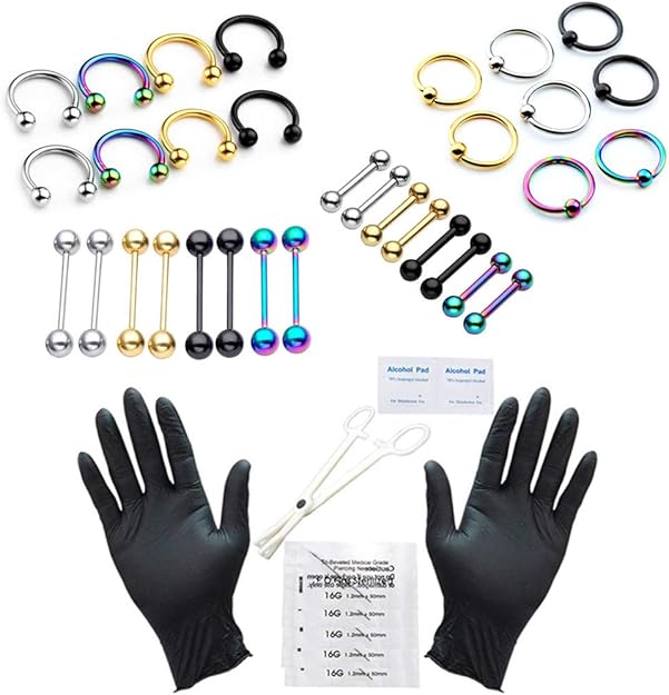 42pcs 16G 1.2mm Pro Body Piercing Kit for Labret, Nipple, Nose, Eyebrow