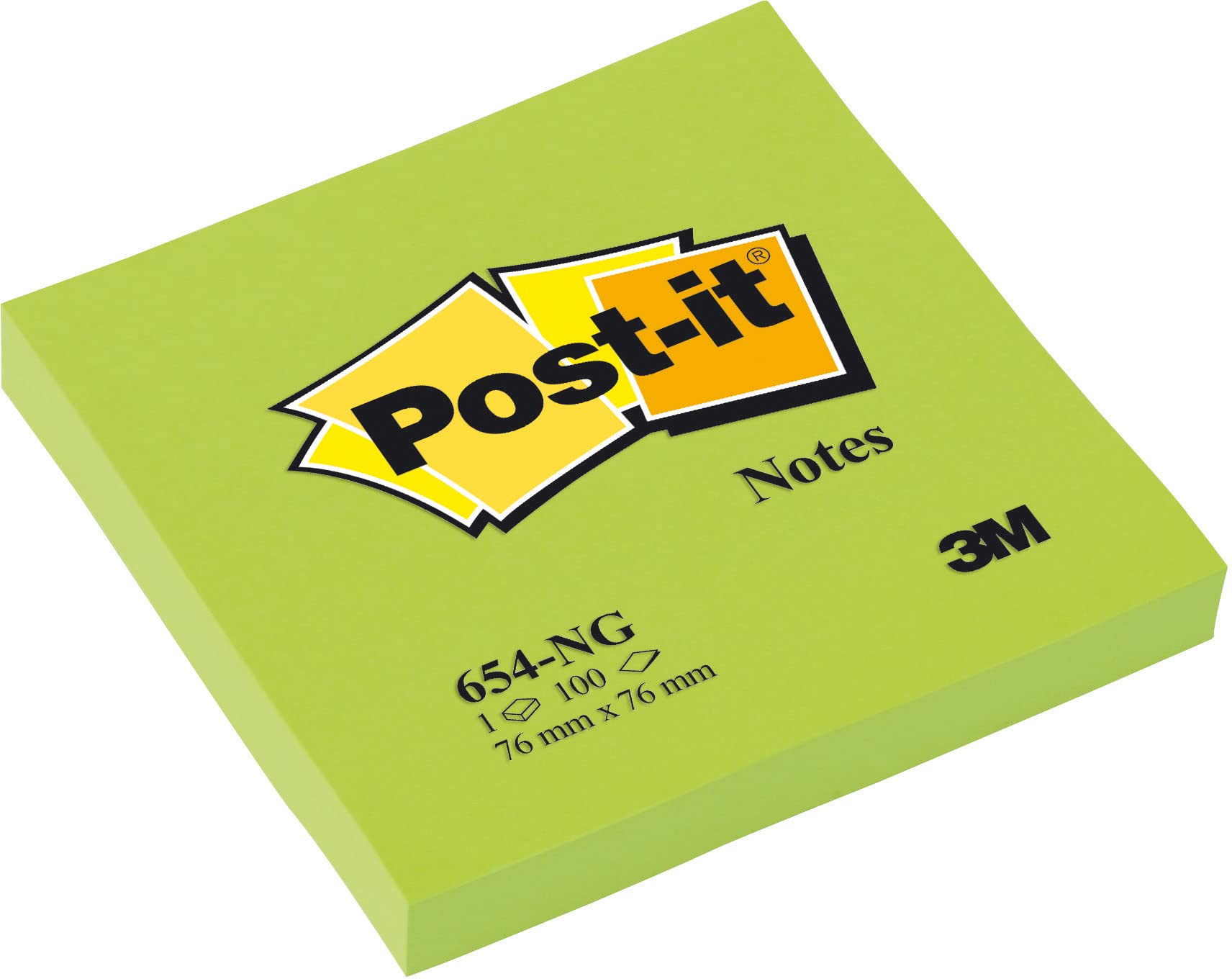 3M 21061 Post-It Notepad Neon Colours 76 x 76 mm Paper Green