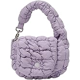 Ligficn Small Puffer Crescent Shoulder Bag for Women Nylon Quilted Shoulder Purses Cute Puffy Handbags, Purple