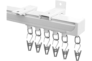 Hoeflife Curtain Track Ceiling Mount heavy duty sliding Curtains Tracks rails Rod System Room Divider with clips 12-15ft White