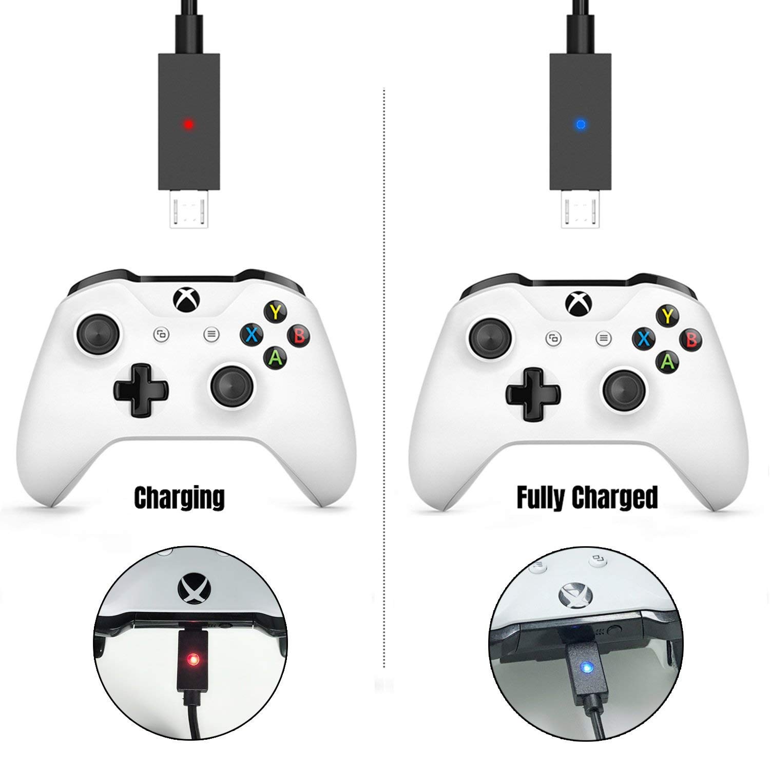 Xbox One Controller Battery Pack, Xbox One S Rechargeable Charge and Play Twin Batteries Replacement 1200mAh + 8.2ft / 2.5m Micro USB Charging Cable, Black