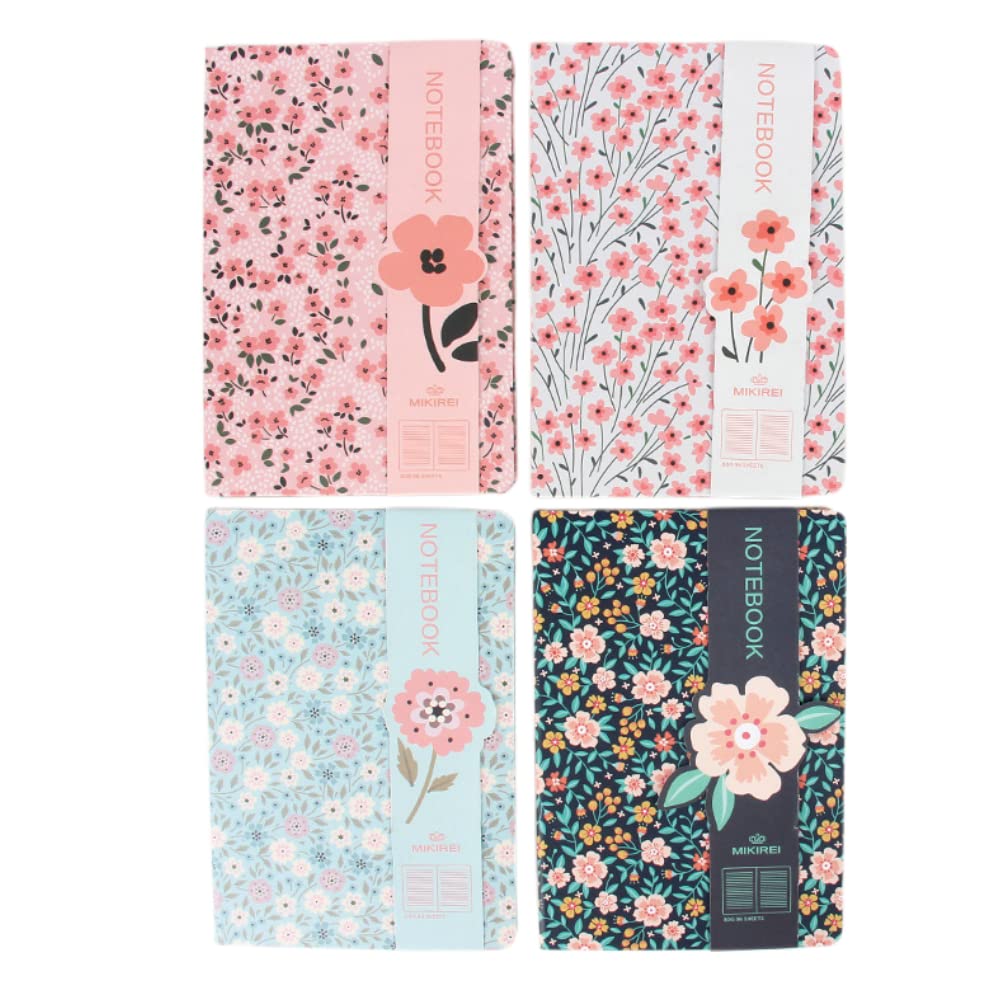 FEIFEI'S BOW 4PCS A6 Floral Journal Notebook,Lined Mini Small Pocket Notebook for Women and Men Writing Drawing Notepad (Set 01)