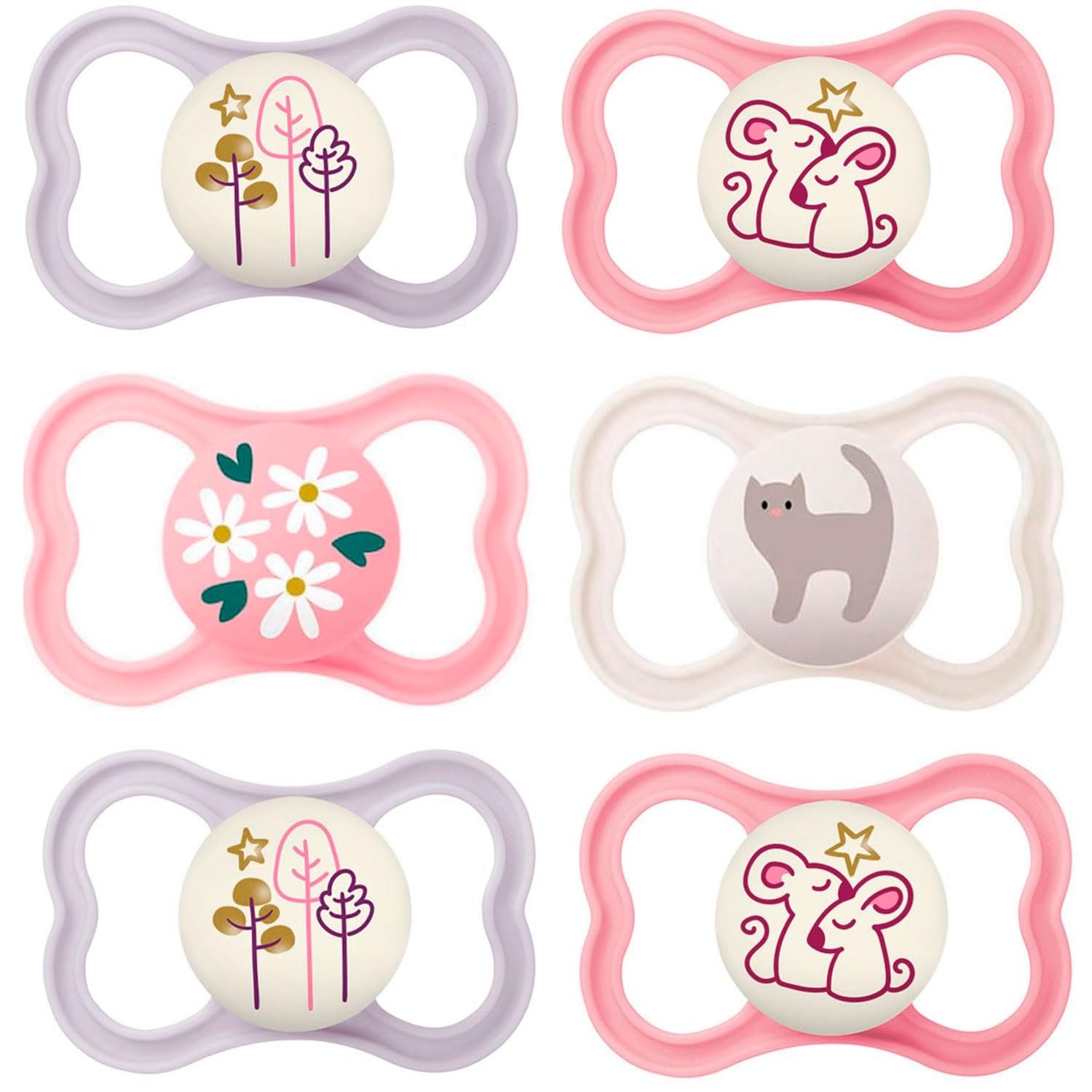 MAM Air Silicone Dummies 6-16 Mo., pack of 6, Day & Night incl. 3 travel boxes