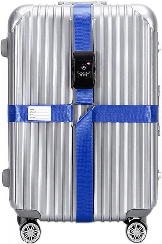TSA Approved Cross Luggage Straps with Combination Locks Travel Belts - Dark Blue