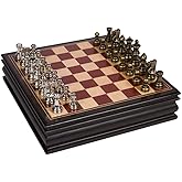 Bancroft Chess Inlaid Wood Board Game with Metal Pieces, 2.5 Inch King, and Extra Queens (Medium 12 x 12 Inch Set)