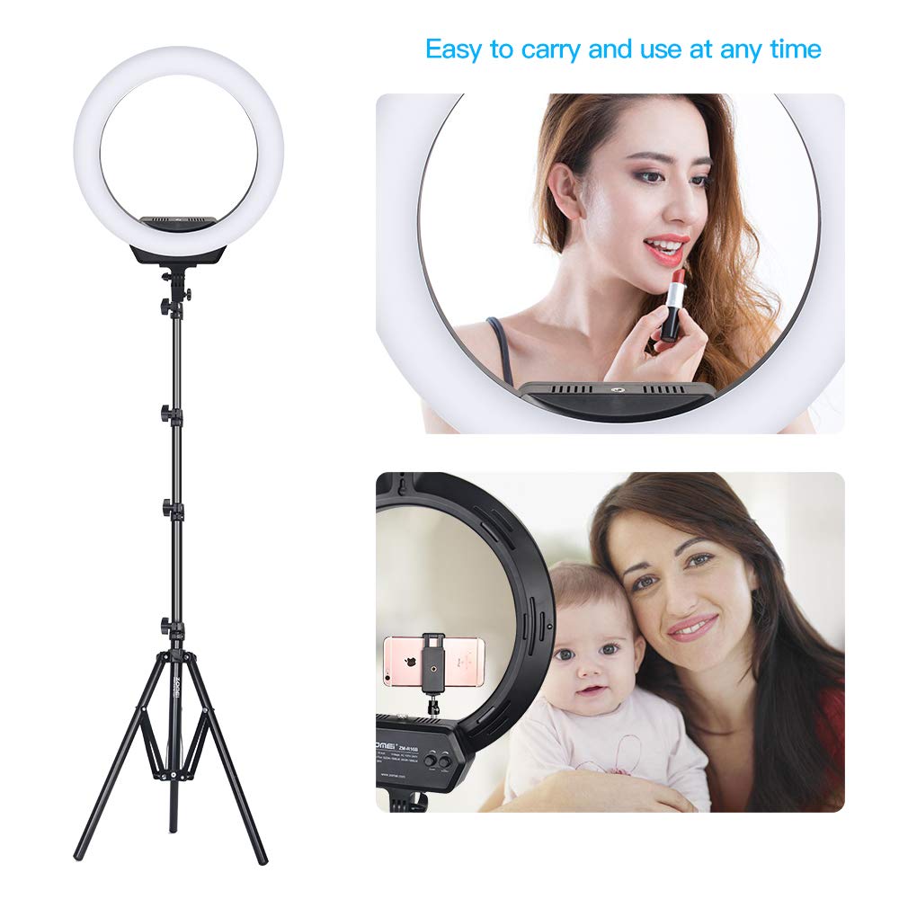 ZOMEI Ring Light Kit,16 inch Ring Light with Stand,LED Dimmable 50W Adjustable 3200-5500K Carrying Bag for Camera Smartphone, You Tube,Self-Portrait Shooting Good for Beauty Facial Make Up Live Stream