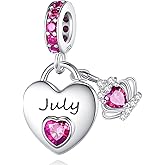 Birthstone Charms for Charms Bracelet: 925 Sterling Silver Heart Dangle Charms for Bracelets and Necklaces, Birthday Mother's Day Christmas Gifts For Women.